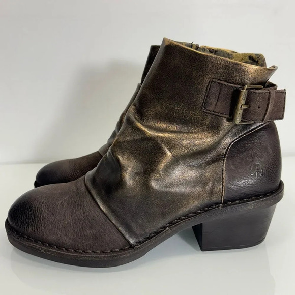 Fly London Dape Bronze Brown Leather Buckle Detail Ankle Boot Size 38/37 - Picture 12 of 12